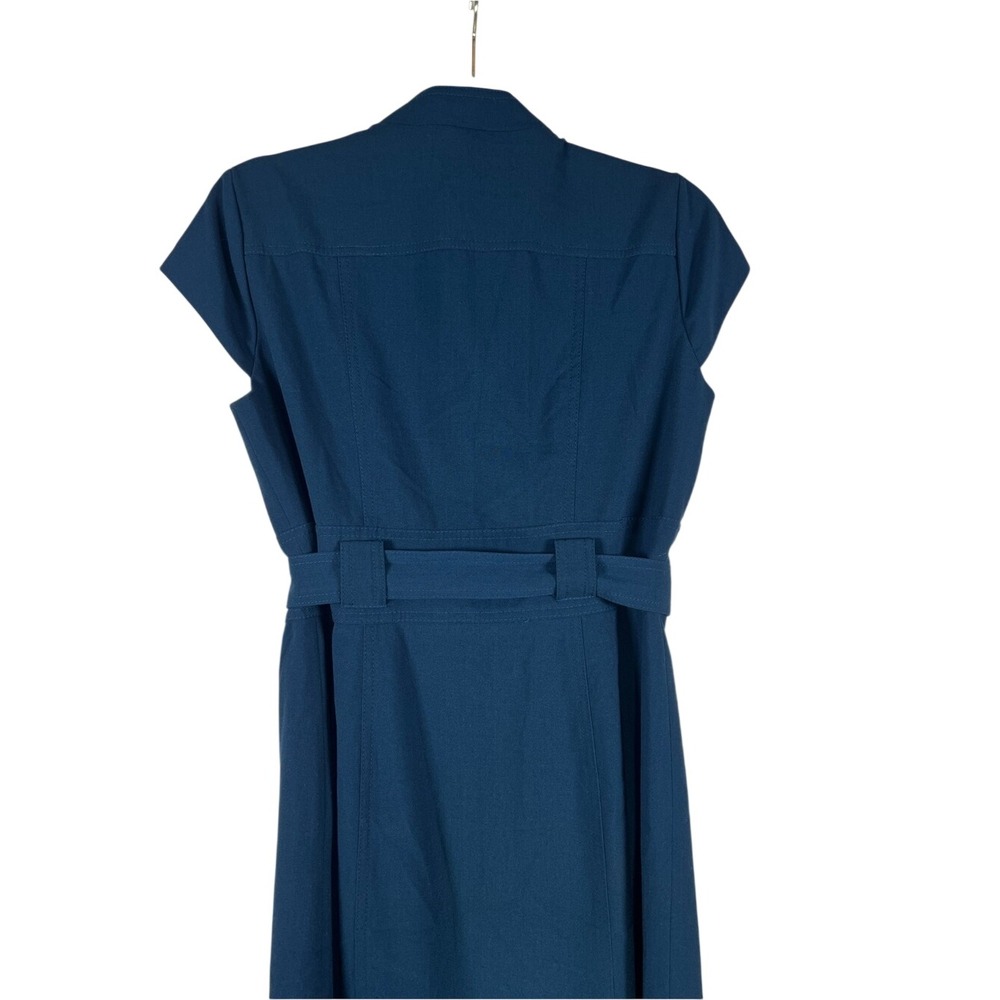 Sandra Darren Teal Button-Front Belted Midi Sheath Dress - Fits Like Size 8 - Picture 5 of 9